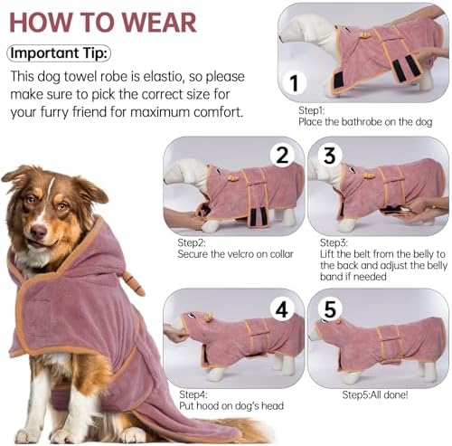 Dog Bathrobe, Fast Drying Coat, Super Absorbent Bath Towel Pink XS - Image 6