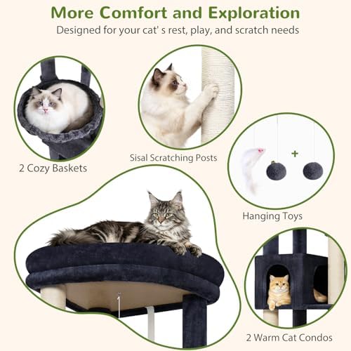 Globlazer C64 Heavy Duty Corner Cat Tree, 64in Large Cat Tower, Dark Grey - Image 4