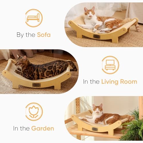 FUKUMARU Sisal Cat Scratcher Bed, Solid Wood Cat Hammock - Image 5