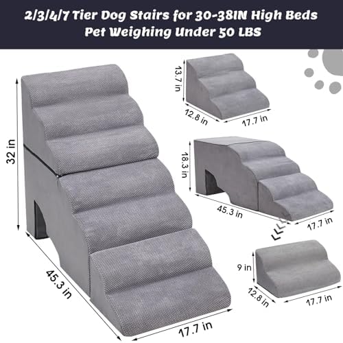 7-Step 35D Foam Dog Stair for High Beds 32 inches Tall - Image 2