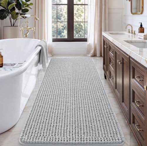 Ophanie Grey Bathroom Runner Rugs 72x24, Soft Chenille Bath Mat, Non Slip by Ophanie