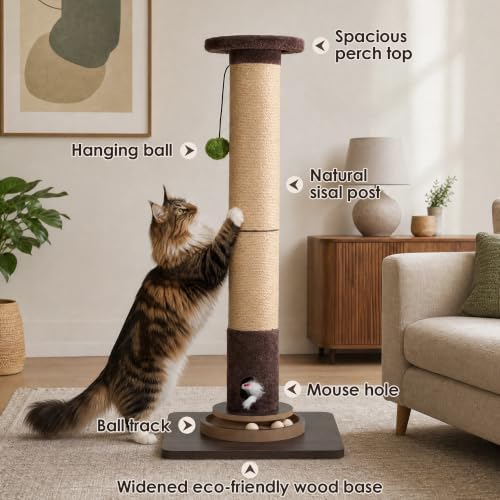 36" Cat Scratching Post, Extra-Thick Natural Sisal Scratcher Post - Image 2