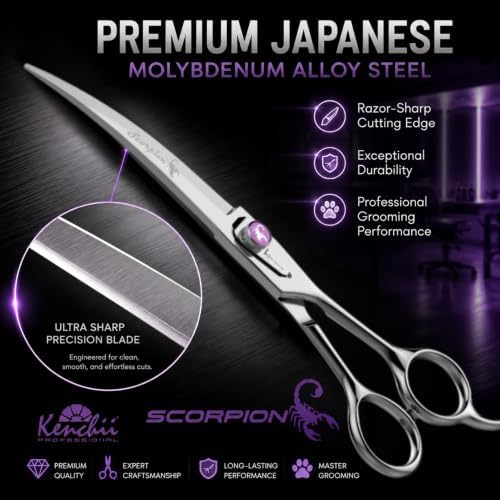 Kenchii Scorpion Dog Grooming Scissors 7in Curved, Micro-Serrated - Image 2