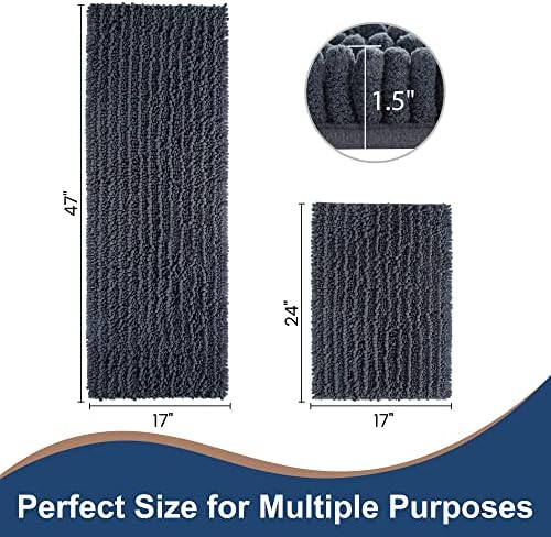 Luxury Chenille Charcoal Grey Bathroom Rugs Sets 2 Piece, Thickened Hot Melt - Image 6