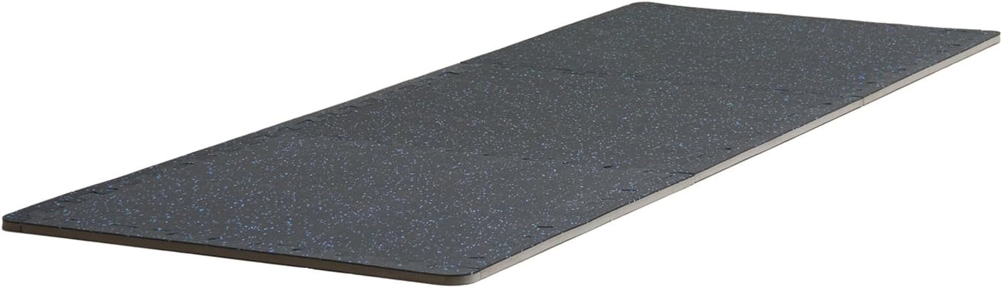 VEVOR 0.56 Inch Thick Gym Floor Tiles, 25 Tiles Rubber Top with EVA Foam, 25" x 25" Gym Flooring Workout Mats with 100sq.ft Coverage, Interlocking Puzzle Gym Mats for Gym, Home, Garage, Black & Blue