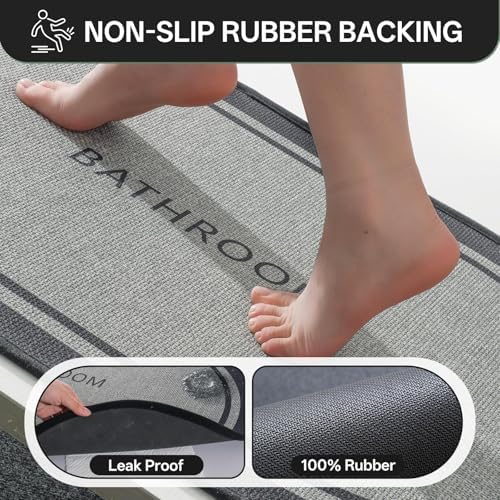 Bath Mat Non Slip, Quick Dry Bathroom Rug Door, Border Grey - Image 4