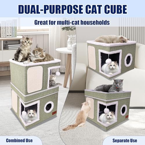 2-Story Cat House for Indoor Cats, Dual-Purpose Cave Bed - Image 3