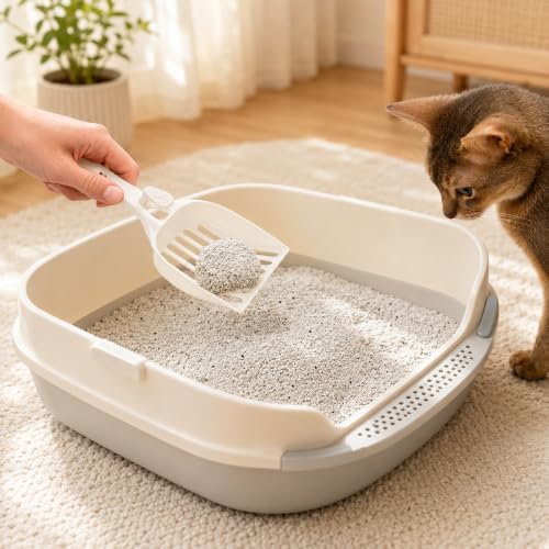 Plastic Cat Litter Scoop, Durable Deep Shovel Wide Slats Milky White - Image 7