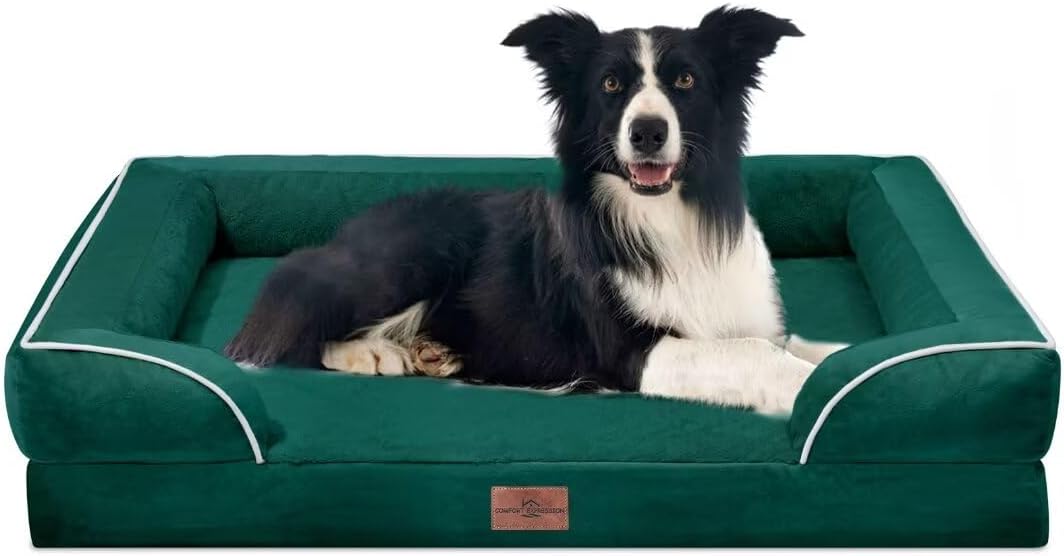 Comfort Expression Orthopedic Large Dog Beds, Waterproof Dog Beds for Large Dogs, Comfy Washable Pet Bed Sofa with Removable Cover & Non-Slip Bottom(Emerald)
