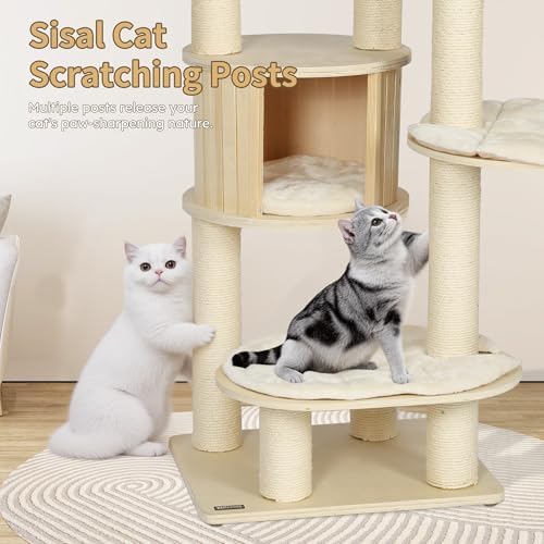 NUNU LAB 69’’ Modern Cat Tree for Large Cats, Wood Cat Tree Tower - Image 4