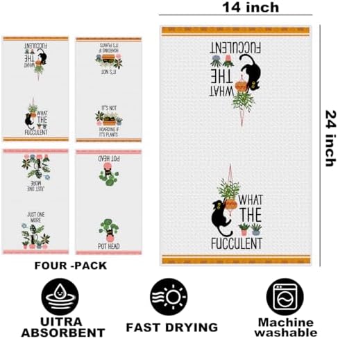 4 Pcs Funny Cat Kitchen Towels, Plant Lover Gifts - Image 2