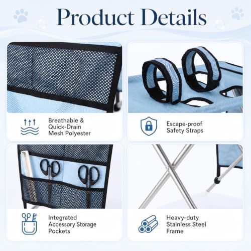 Dog Grooming Hammock, Foldable Pet Table w/ Stainless Steel Stand & Mesh - Image 3