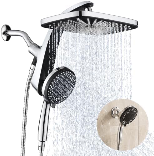 Rain Shower Head with Handheld Showerhead, Chrome 1.8GPM 460311 + Holder by BOZYBO-BornforQualityLife