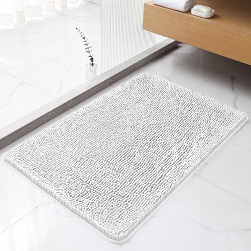 Chenille Bathroom Rug 24"x36" Light Gray, Non-Slip Plush Bath Mat by Kildoss