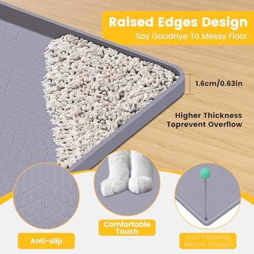 Silicone Cat Litter Mat with Toy, 38x25 Inch Large - Image 3
