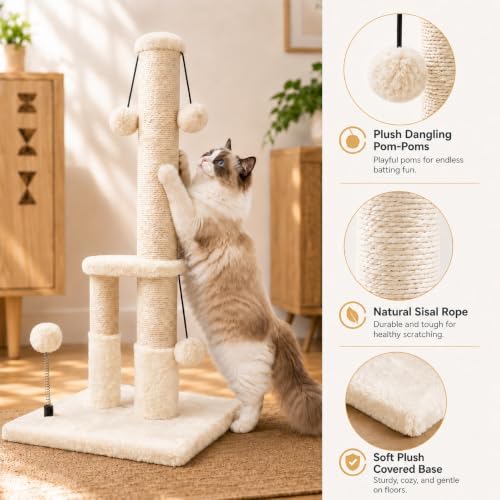 Dimaka Tall Cat Scratching Post, Double Lower Posts Extra Stable Cat Post Tree - Image 3