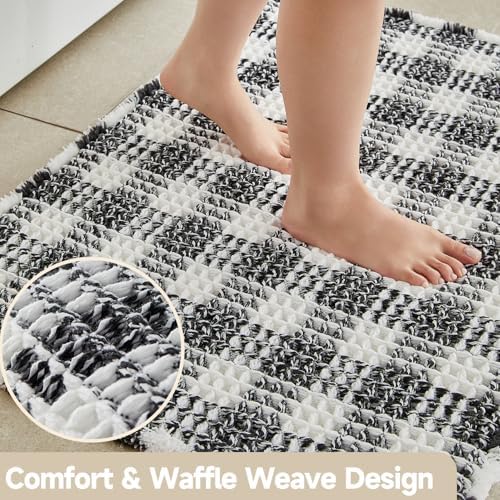 TYUU Waffle Runner Rug Bathroom, Long Boho Bath Mat, 72x24 Black & White - Image 3