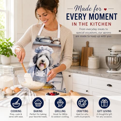 Caroline's Treasures Old English Sheepdog The Chef Apron Cooking Kitchen Server - Image 6