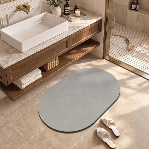Mecko Small Oval 16"x24" Bath Mat Light Grey by Mecko