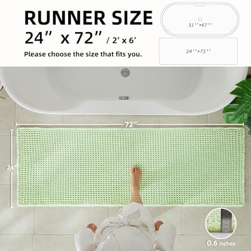 TYUU Waffle Runner Rug Bathroom, Long Boho Bath Mat, 72x24 Pale Green - Image 2