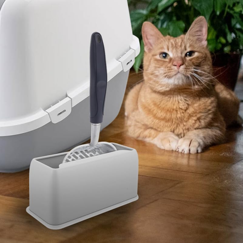 POPETPOP Cat Litter Scoop Holder 6.7"x3.1" Grey Plastic – Detachable Rack & - Image 2