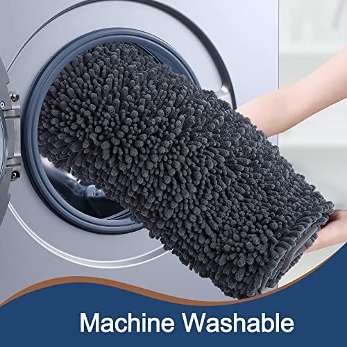 Luxury Chenille Charcoal Grey Bathroom Rugs Sets 2 Piece, Thickened Hot Melt - Image 5