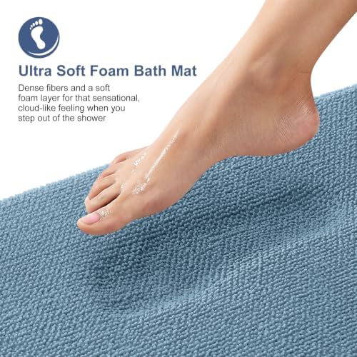 OLANLY Thick Memory Foam Bathroom Rugs 35x24, Absorbent Bath Mat, Airy Blue - Image 2