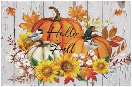 Giwawa Hello Fall Bath Rug Orange Pumpkin Bathtub Mat Non Slip Absorbent by Giwawa
