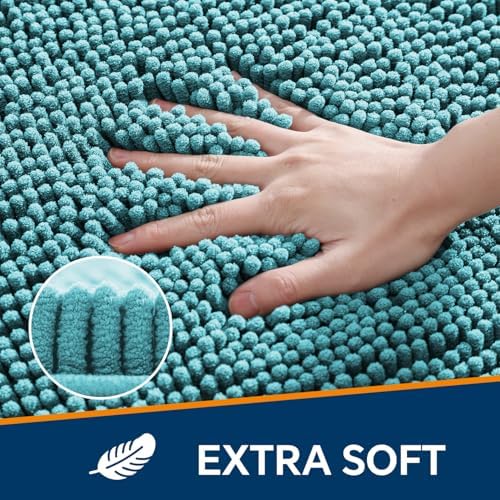Chenille Bathroom Rug 40"x60" Aqua, Large Plush Bath Mat - Image 3