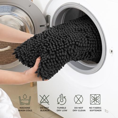 Bcoimo Bath Rug Mat Set, 2 Piece Thick Absorbent Chenille Bathroom Mat Black - Image 6