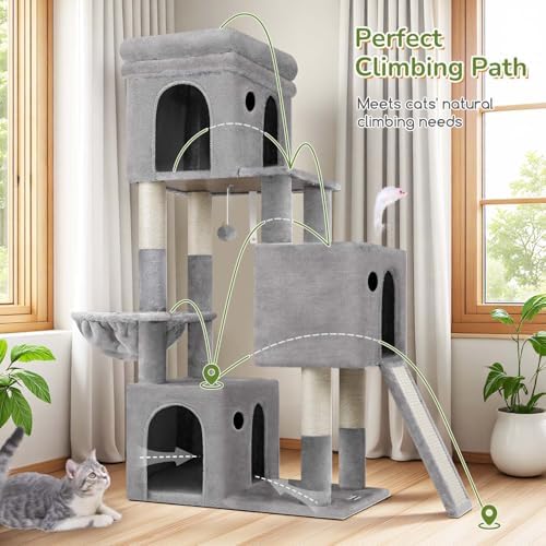 Globlazer Heavy Duty Cat Tree for Indoor Cats Large Adult, Light Grey - Image 5