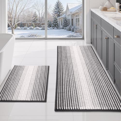 BSICPRO Bathroom Rugs Sets 2 Piece, Non Slip Striped Bath Mats by BSICPRO
