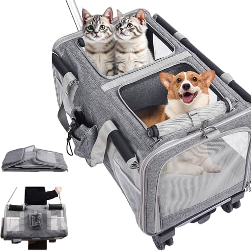 Large Cat Carrier with Wheels – Double-Compartment Foldable Pet Dog Carrier by Unknown
