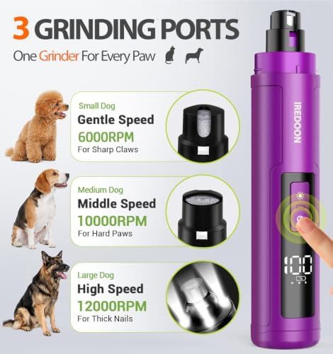 IREDOON Dog Nail Grinder with 4 LED Lights, 3 Speeds Super Quiet - Image 2
