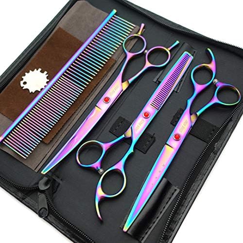 7.0in Titanium Professional Pet Grooming Scissors Set, Straight & Thinning & - Image 2