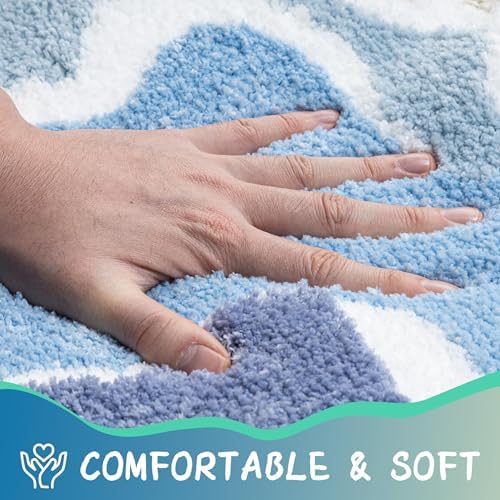 Blue Bathroom Rugs Cute Fluffy Plush Microfiber Absorbent - Image 3