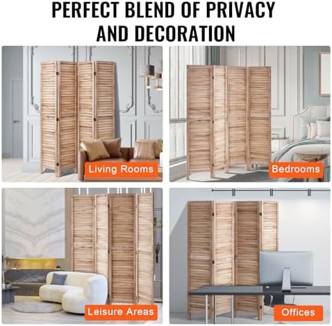 VEVOR Wood Room Divider, 4 Panel Wood Folding Privacy Screen, 66.9 Inches Tall - Image 6