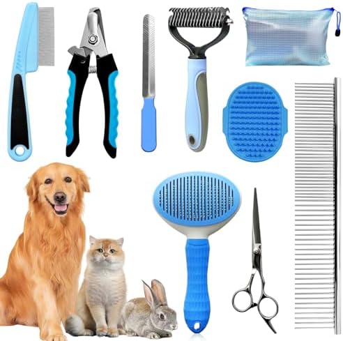 Dog Brush & Grooming Kit – 9-Piece Pet Brush & Deshedding Set by Aiolpy