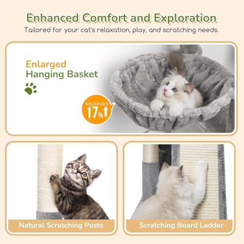 Globlazer Heavy Duty Cat Tree for Indoor Cats Large Adult, Light Grey - Image 4