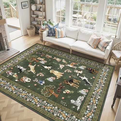 Dark Green Floral Area Rug 8x10 - Image 2