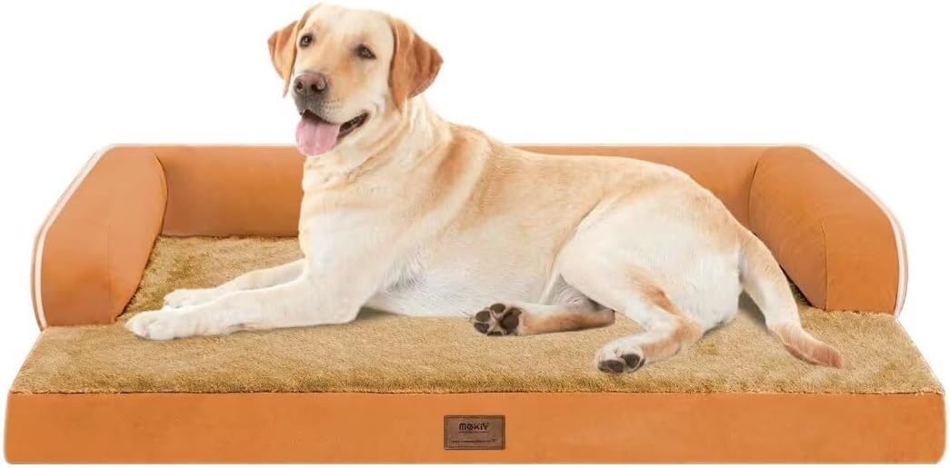 Large Dog Bed Orthopedic Washable, Dog Beds for Large Dogs, Washable Cover Removable Bolster and Non-Slip Bottom Jumbo Orthopedic Orange Dogs Beds, XXLarge Extra Large Pets