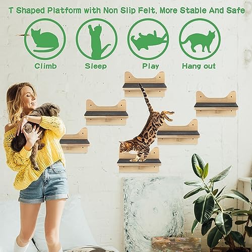 Lenwen 6 Set Cat Wall Shelves, Wood Cat Climbing Step, Wall Mounted - Image 3