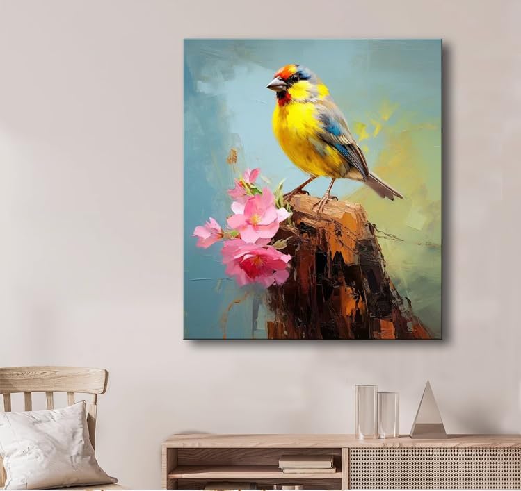 Bathroom Bird Decor Wall Art, Watercolor Bird Picture Canvas Wall Art Decor for Living Room Farmhouse Bathroom Decoration Framed Office Decor Kitchen Accessories 16"x24" 1 PCS