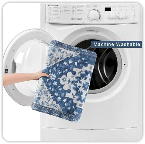 Uphome Vintage Bathroom Rug Blue Boho Non-Slip Bathroom Mat Oriental Soft - Image 4