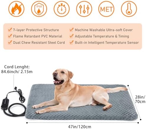 INVENHO Extra Large Pet Heating Pad, Adjustable Temperature Waterproof Dog Cat - Image 5