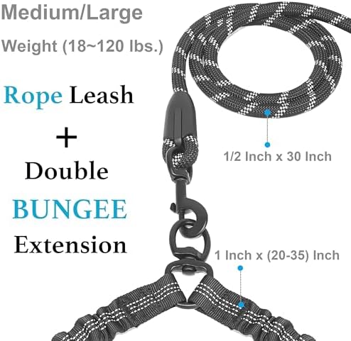 Double Dog Leash with Two Extra Traffic Handles, 18~120 lbs - Image 2