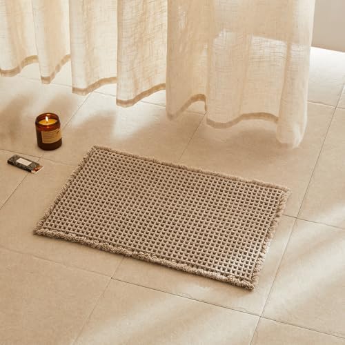 TYUU Waffle Bath Mat, Small Boho Bathroom Rugs Non Slip 24x16 Beige by TYUU