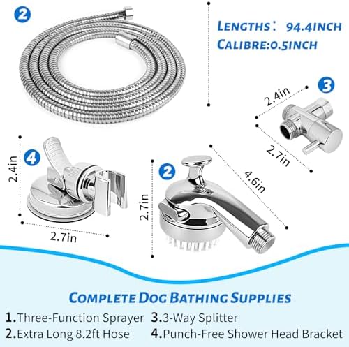 Pet Shower Attachment with 8.2ft Hose & Silicone Brush，Three modes Dog Bathing - Image 2