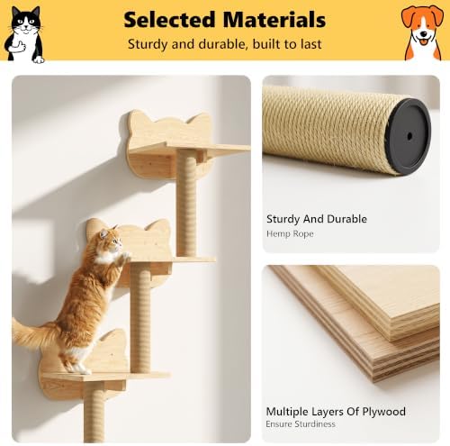 OFIKA Cat Wall Shelves, 16-Piece Solid Pine Cat Wall Furniture Set - Image 2