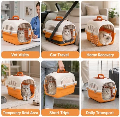 Hard Cat Carrier for Large Cats up to 20 lbs, Top Loading Plastic Pet Travel - Image 6